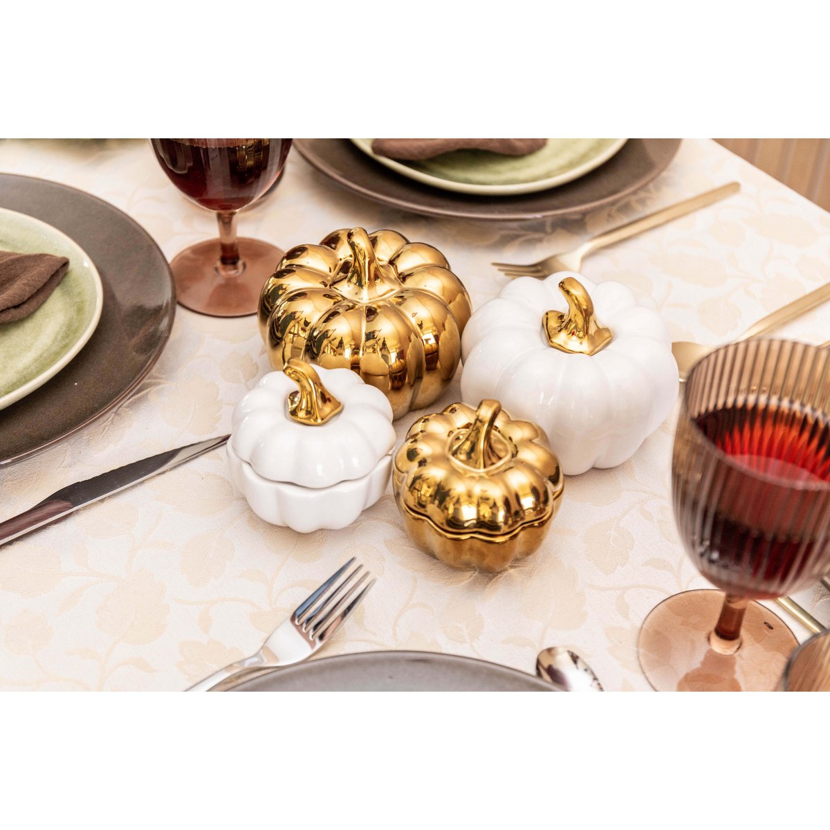 Bougeoirs citrouille blanc et doré - lot de 2