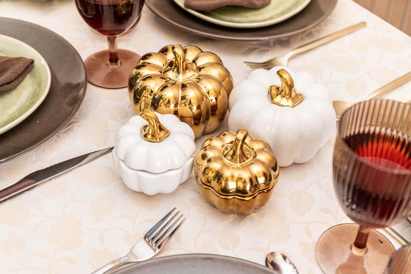 Bougeoirs citrouille blanc et doré - lot de 2