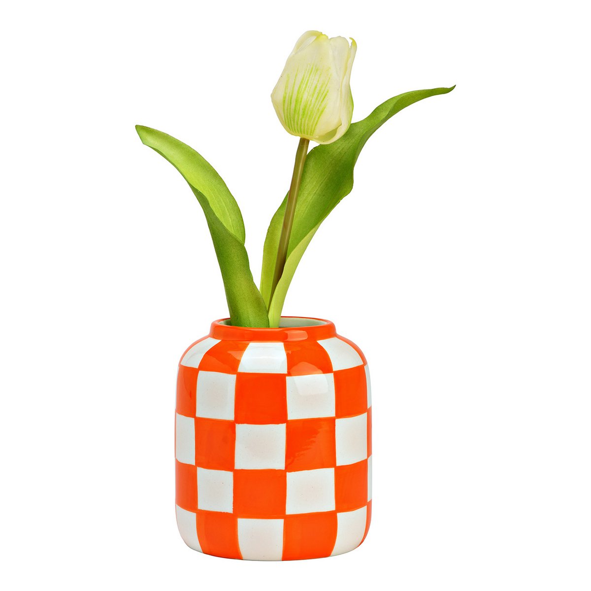 Geruite vaas van keramiek, oranje/wit (B/H/D) 10x12x10cm