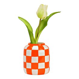 Geruite vaas van keramiek, oranje/wit (B/H/D) 10x12x10cm