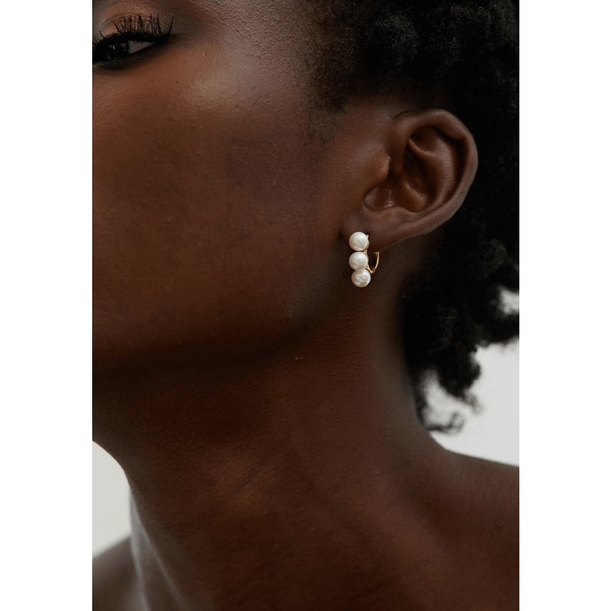 Kiril - Triple Pearl Row Gold Huggie Earrings