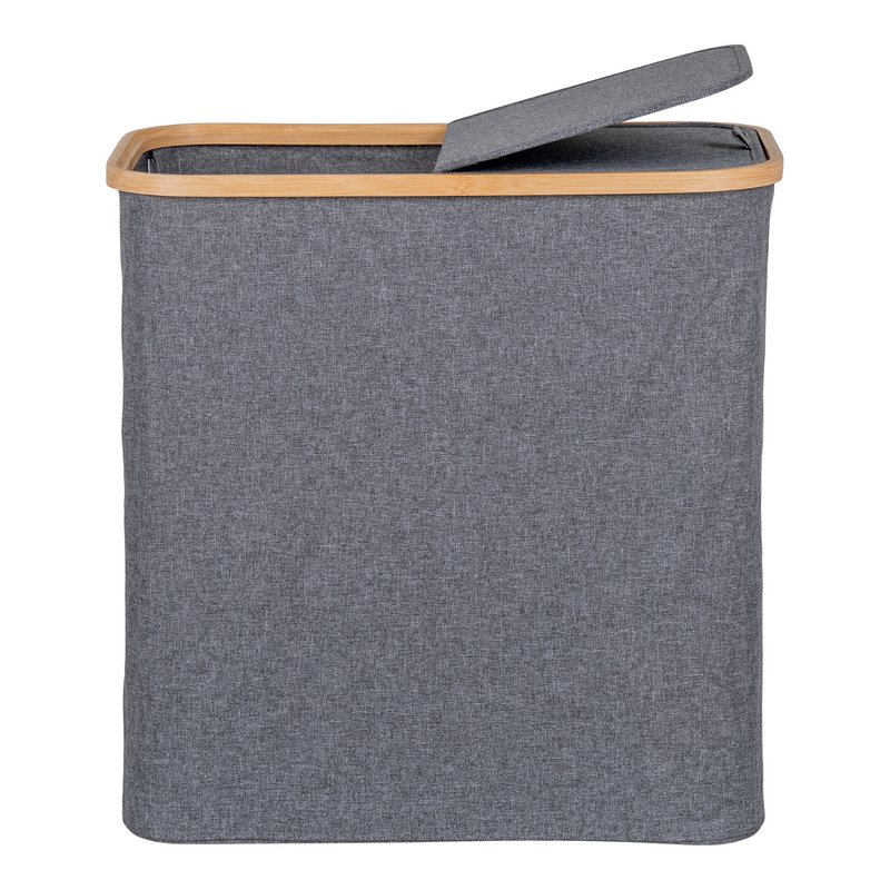 Noto Laundry Basket - Dark Grey, Bamboo/Textile, 54x33x54 cm