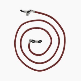 Wine red strap sunglasses with a currant-colored frame and metal accents.