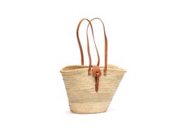 Navicella da spiaggia, Borsa di paglia, Borsa in rafia con pelle, Navicella in sparto, Fatta a mano 50 cm
