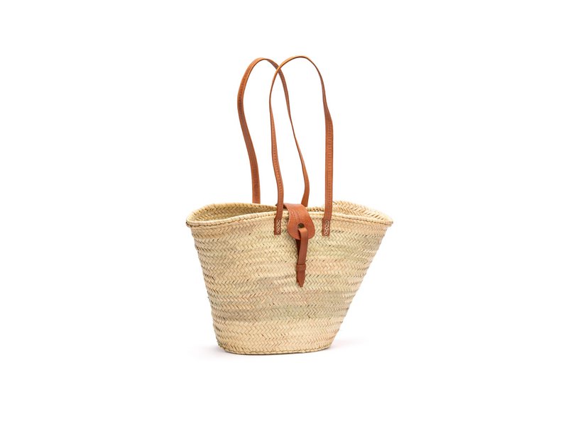 Navicella da spiaggia, Borsa di paglia, Borsa in rafia con pelle, Navicella in sparto, Fatta a mano 50 cm