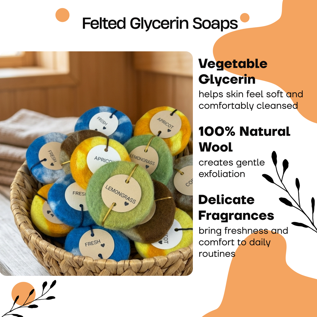 Set regalo di sapone alla glicerina in feltro (3 × 100 g)