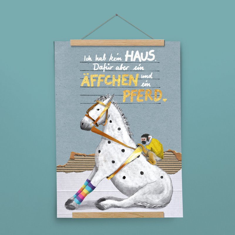 Kinderposter aap en paard - zo zien beste vrienden eruit