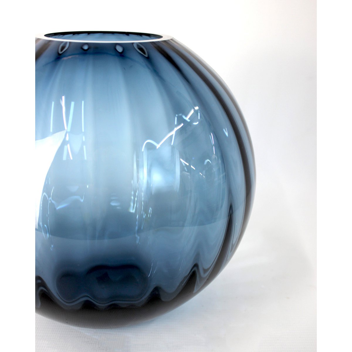 Glass vase round grooves blue vase glass handmade ball vase