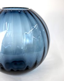 Glass vase round grooves blue vase glass handmade ball vase