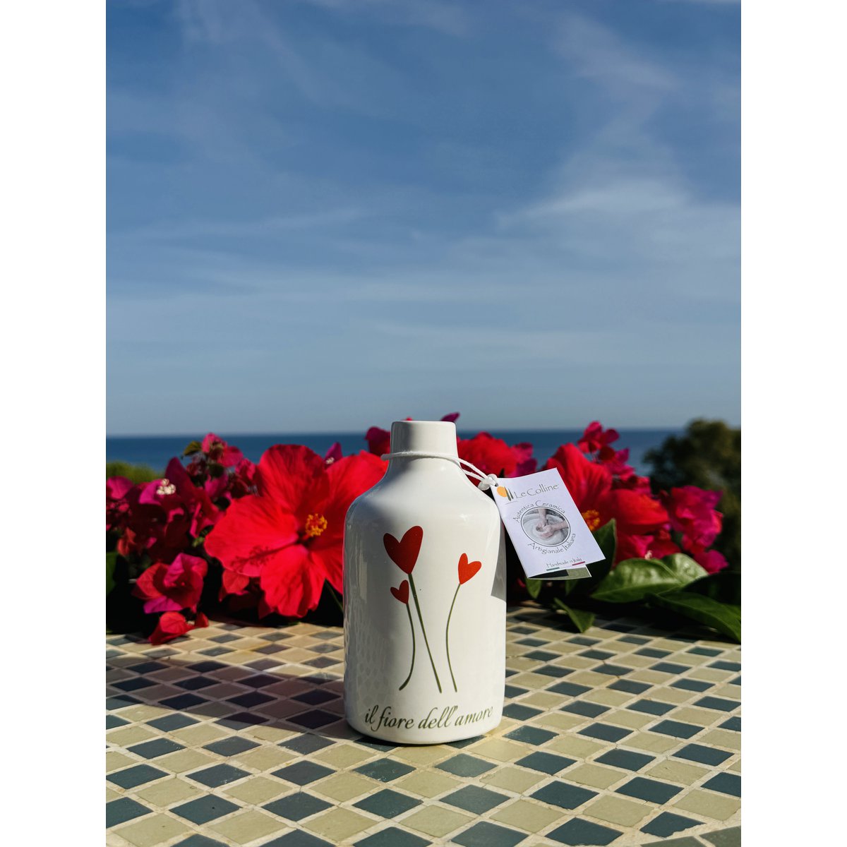 Handmade oil bottle of oil donors oil jug ceramic bottle with graphics for olive oil & vinegar from Italy 250ml