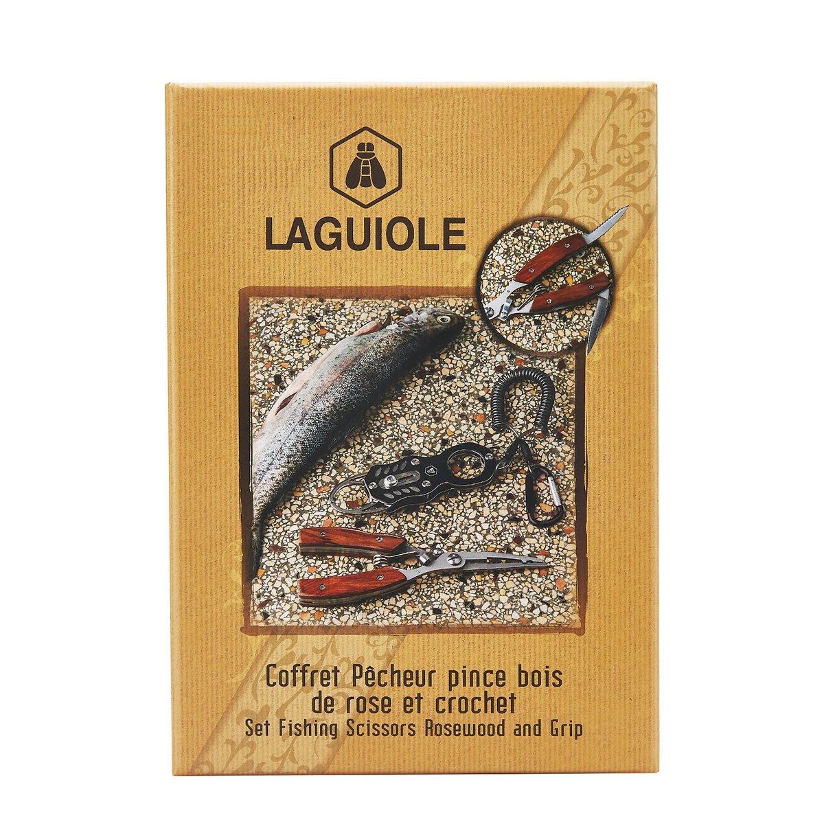 LAGUIOLE COFRET PECHEUR SET FISHING SCISSORS ROSEWOOD GRIP