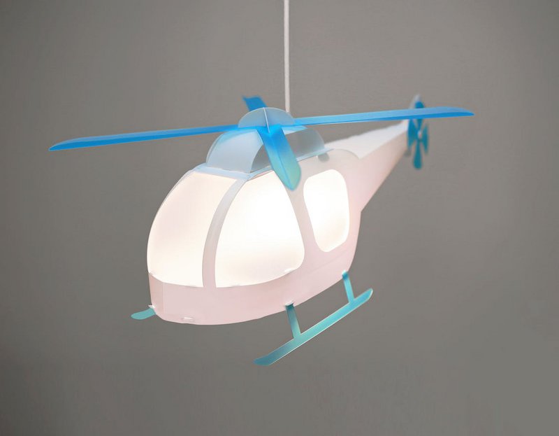 WHITE AND TURQUOISE HELICOPTER CHILD HANGING LAMP