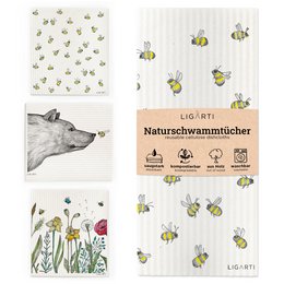 Svampedugssæt af 3 - bier og blomster