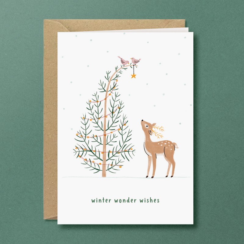 Tarjeta de Navidad | Ciervo | animales del bosque