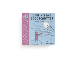 A children's book with a pink and blue cover, featuring a young girl and a ghost-like character. The title "Lieve kleine doodschutter" suggests the book may be about a young archer or shooter.