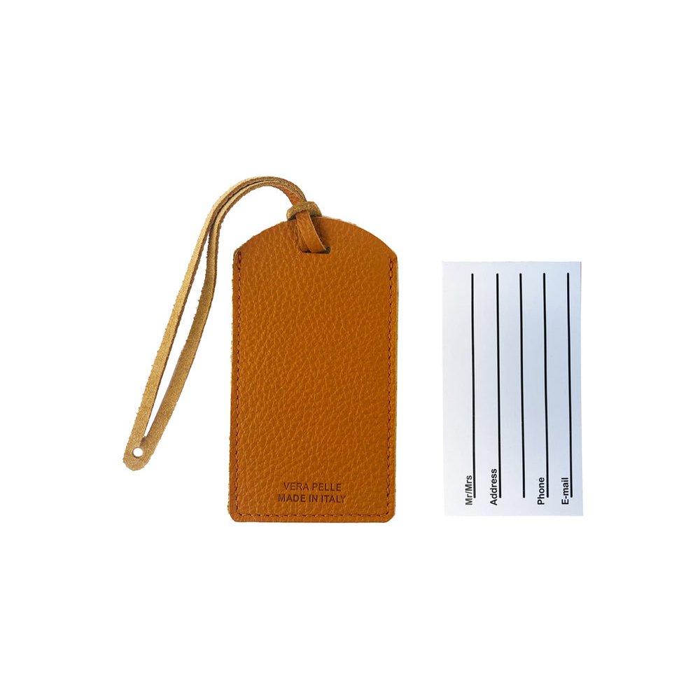 K0041LRB | Hergestellt in Italien, zweifarbiger Gepäckanhänger aus echtem Vollnarbenleder, genarbter Dollar – Orange/Gelb – Maße: 6,5 x 12 cm – Verpackung: stabiler Boden/Deckel in Geschenkbox