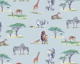Safari Dieren Kinderbehang - Hemelsblauwe kleur
