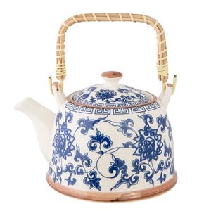 Teapot with filter 700 ml blue ceramic floral tea can