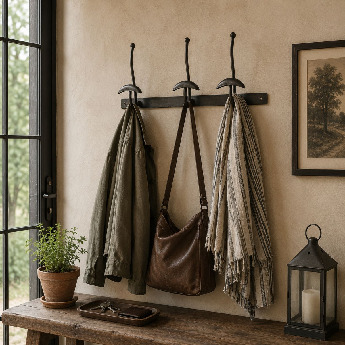 Iron hanger with 3 hooks 54 x 11 x 25 h cm