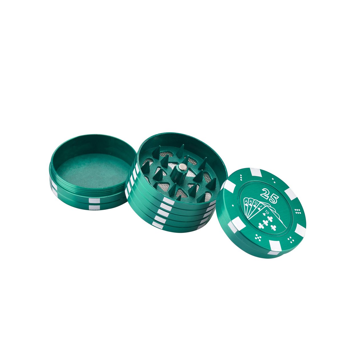 CHAMP HIGH - Tabaks- en aromatische kruidenmolen - Kruidenmolen - 3 onderdelen en haaientanden - Modern design - Diameter 42 mm - Met schraper - Zink - Pokerchip