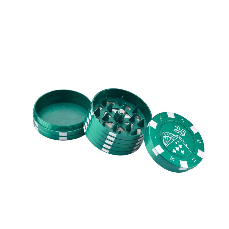 CHAMP HIGH - Broyeur à tabac & Herbes aromatiques - Moulin à épices - 3 Parties et Dents de Requin - Design moderne - Diamètre 42 mm - Avec grattoir - Zinc - Jeton de poker