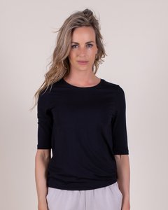 Damen-T-Shirt aus schwarzer Viskose, Rundhalsausschnitt, 1/2 Arm – CHICAGO