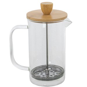 Plunger COFFEE MAKER 600ML GLASS, BAMBOO LID, STAINLESS STEEL PRESS _9X14X19CM BOROSILICAT GLASS CU80155