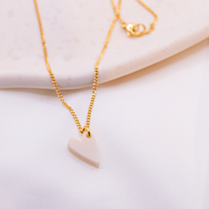 Necklace heart white acrylic heart - 18k gold plated light chain heart pink