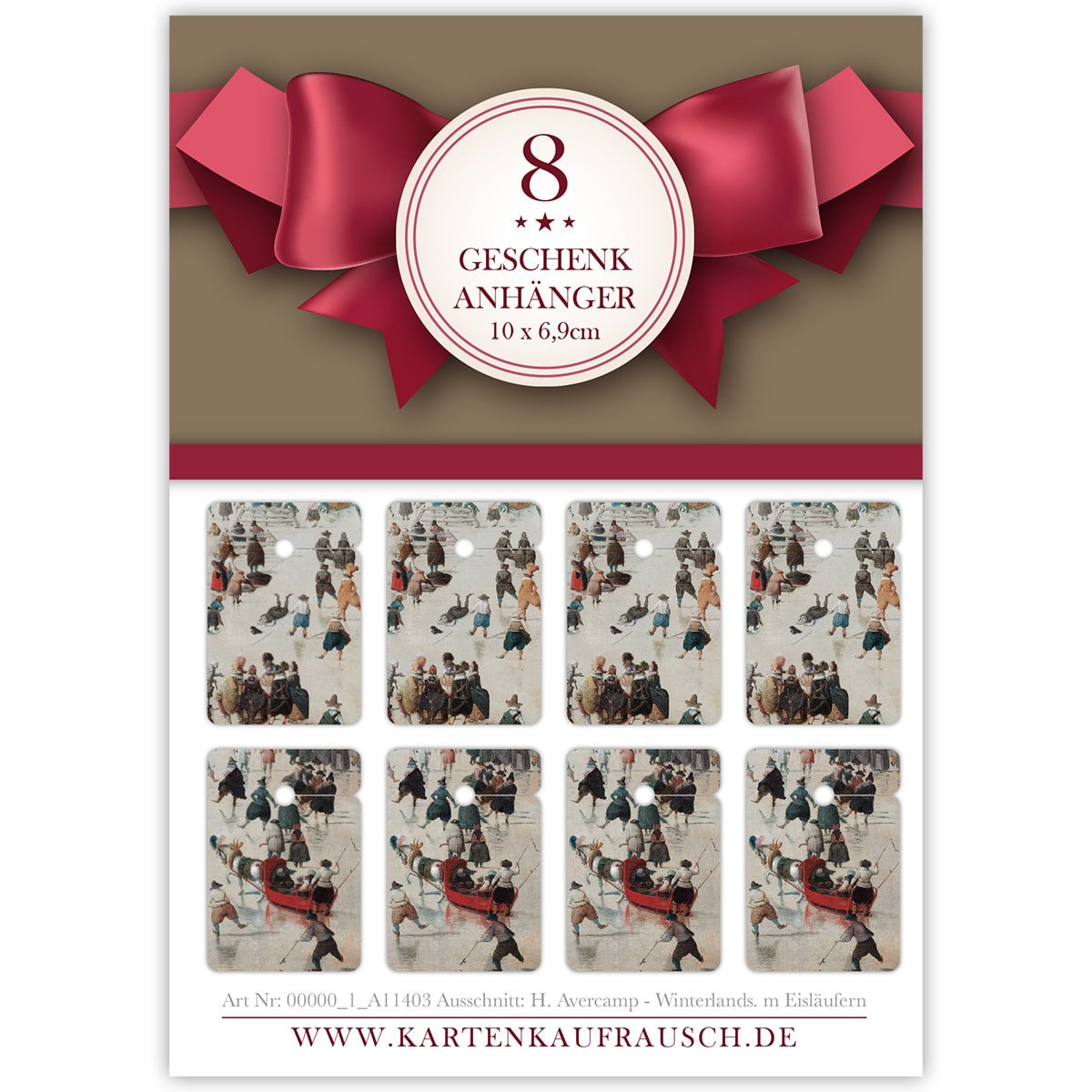 8 winter gift tags, format 6.9 x 10cm with ice skaters (2 motifs)