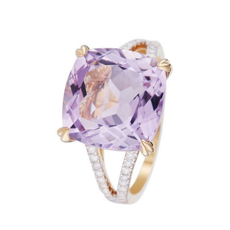 Anello in oro giallo "PINK FICTION" diamanti 0,25 carati e ametista rosa 7,92 carati