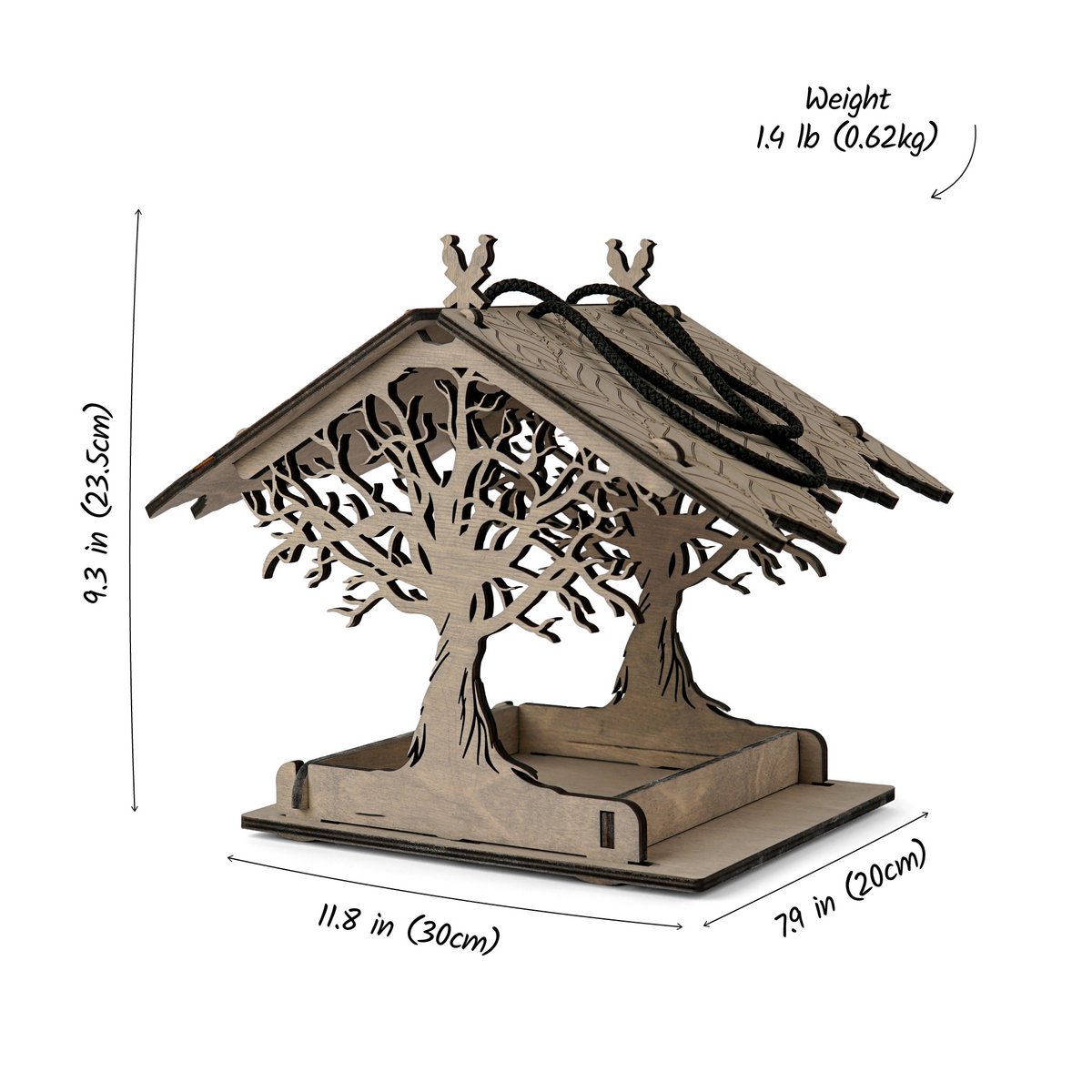 Alimentador de pájaros de madera, acento minimalista para jardín, patio y terraza