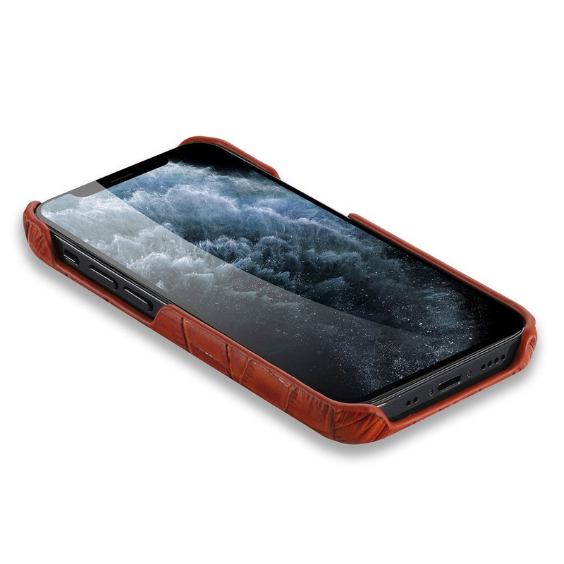 Hoesje iPhone 12 Mini Met Kroko Print Lichtbruin Leer – Apple iPhone 12 Mini Hoesje Cognac Kroko Print Leer