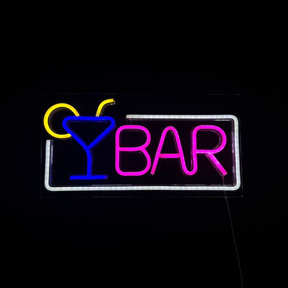 Lámpara Neón - BAR Blanco / Rosa - Incl. Ganchos para colgar - Letrero de neón - 22 x 42 cm