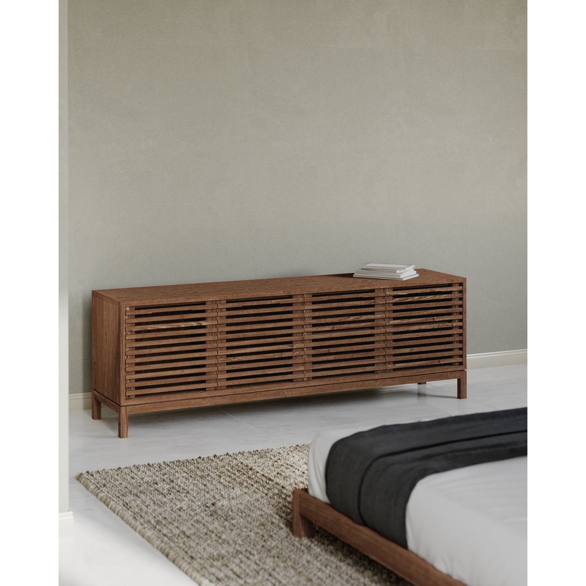 Tanner Four Door Ash Wood Media Console in Roux