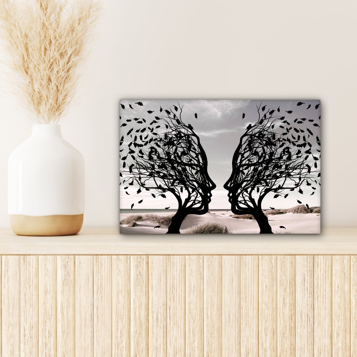 Canvas schilderij  - Wanddecoratie Bomen - Gezicht - Bladeren - Moderne kunst - Muurdecoratie woonkamer - Kamer decoratie modern - Abstracte schilderijen