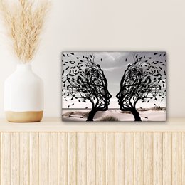 Canvas schilderij  - Wanddecoratie Bomen - Gezicht - Bladeren - Moderne kunst - Muurdecoratie woonkamer - Kamer decoratie modern - Abstracte schilderijen