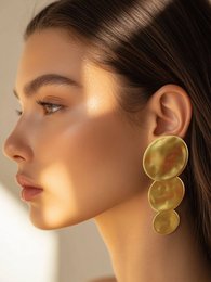 Mela Long Round Statement Earrings - Gold