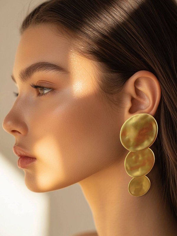 Mela Long Round Statement Earrings - Gold