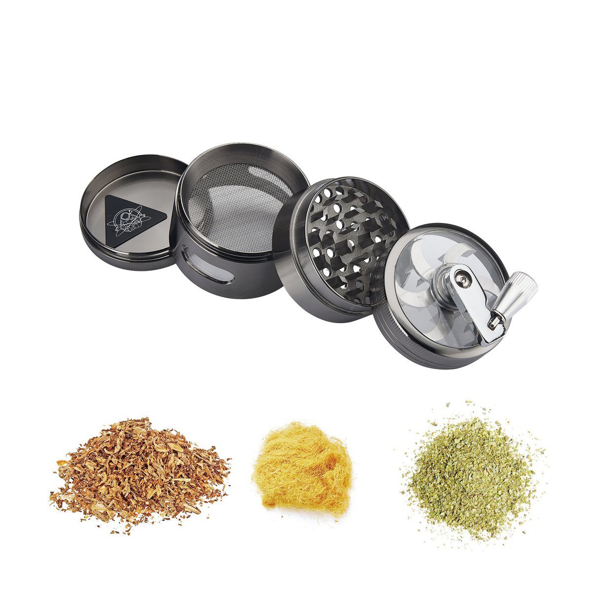 Display of 6 hand-cranked spice mills - Silver