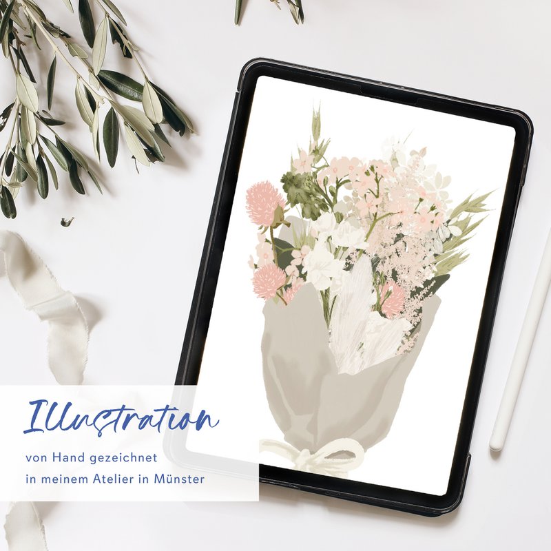 Foldekort 'happy birthday' med lyserøde blomster, inklusive kuvert