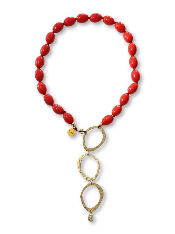 Lute statement necklace red