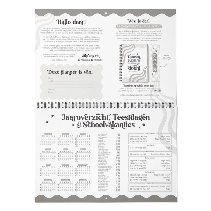 LUNA Family Planner 2025 // XL Monthly Calendar Family Planner Six Persons