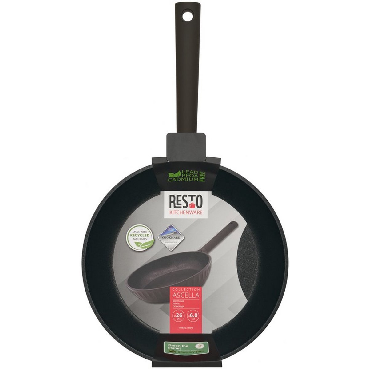 Poêle RESTO Ø26 cm Ascella 940010 – Noir – Revêtement Antiadhésif sans PFAS – Adaptée à l'Induction & Tous Feux de Chaleur – Aluminium Recyclé