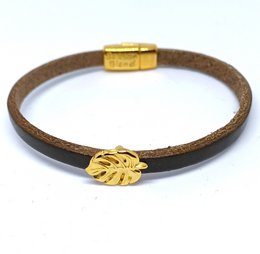 Semplice Monstera 24K vergoldetes Lederarmband