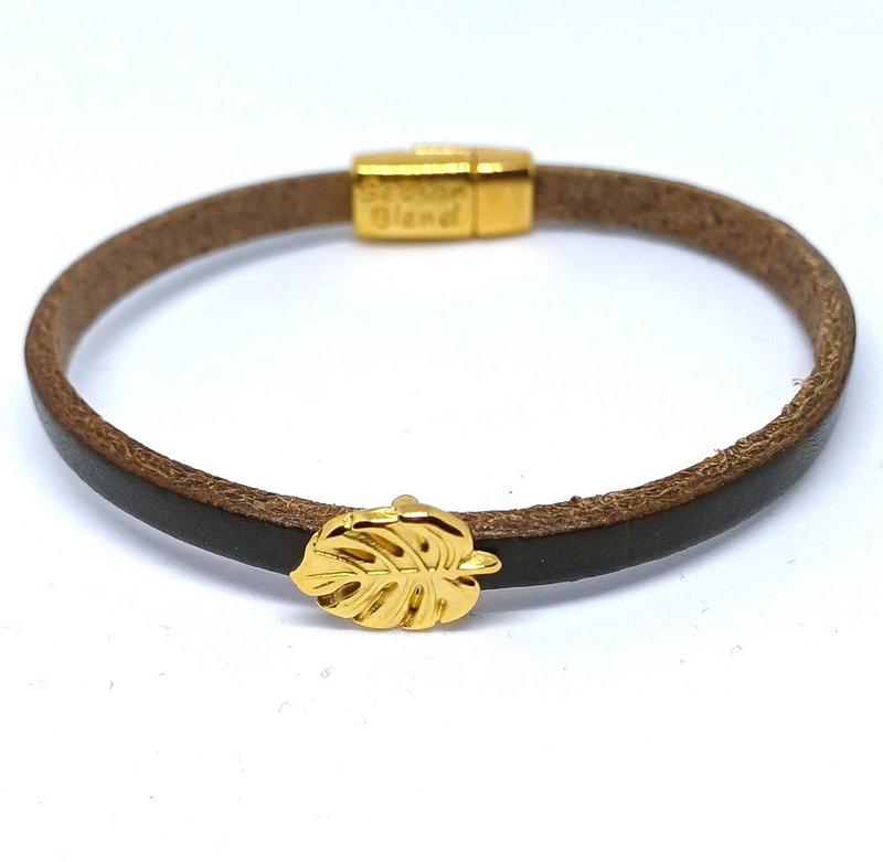 Semplice Monstera 24K vergoldetes Lederarmband