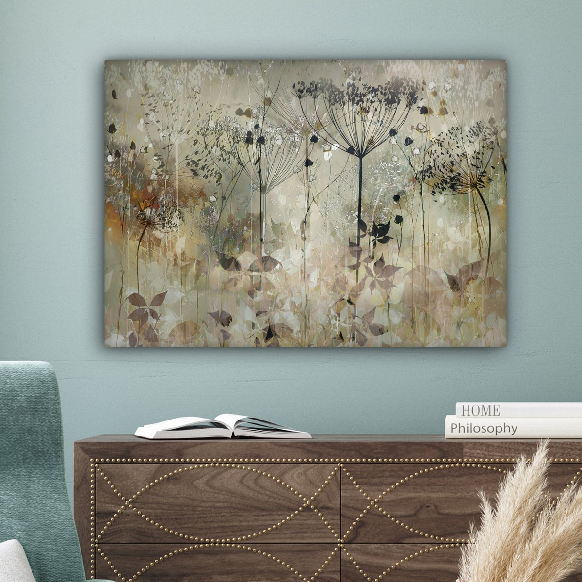 Pintura de lona - Decoración de pared - Flores - Gris - Naturaleza - Arte