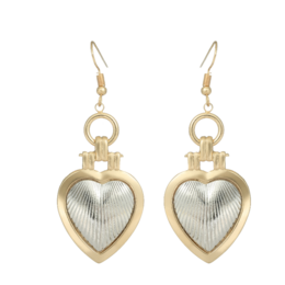 Heart-shaped gold-tone earrings with textured details.