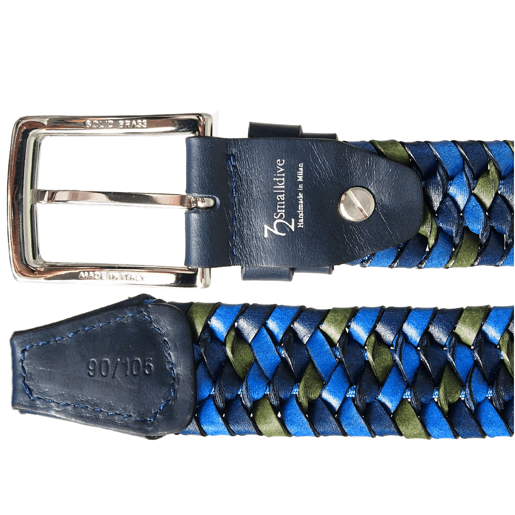 Ceinture à tissage élastique tricolore 34 mm Bleu