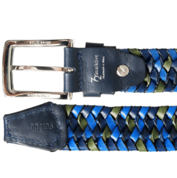Ceinture à tissage élastique tricolore 34 mm Bleu