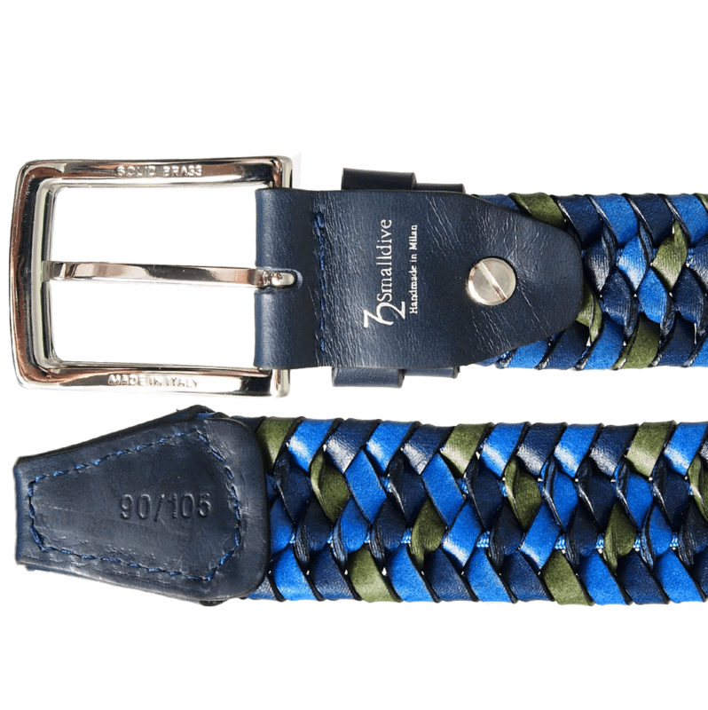 Ceinture à tissage élastique tricolore 34 mm Bleu